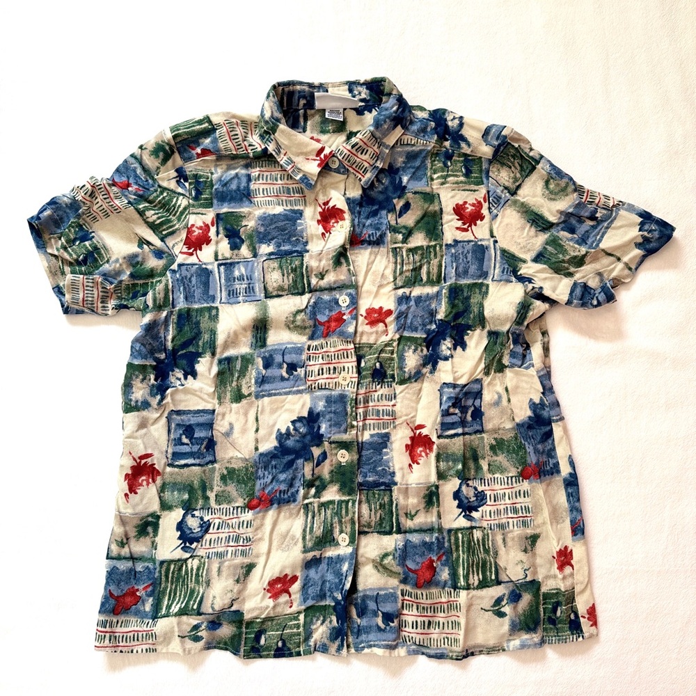 Alfred Dunner Blue and Red Patterned Casual Shirt